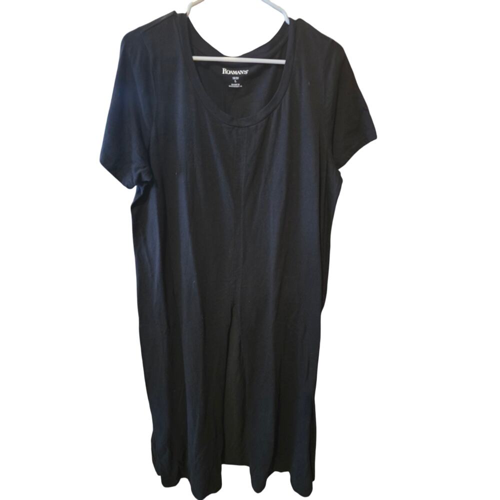 Roaman's Minimalist Dress L 18/20 Womens Black Front Slit Normcore Basic Stretch